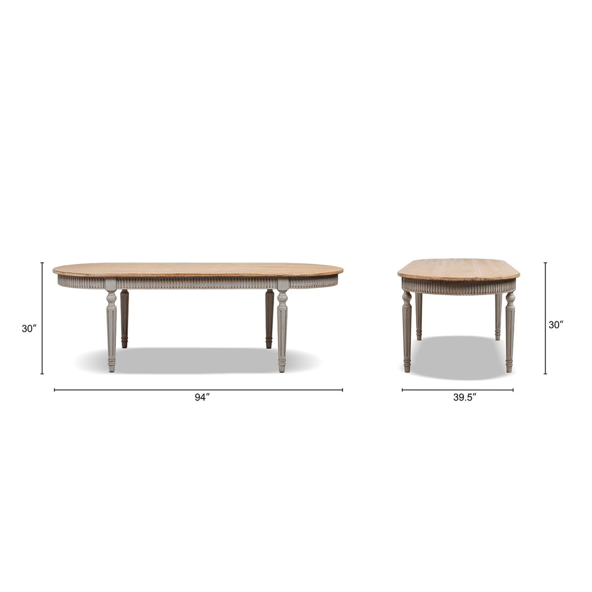 Colette Reclaimed Pine Oval Dining Table, Antique Natural Brown Top and Blue-Grey Base - OROA Modern Furniture