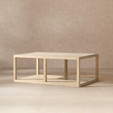 Ellis Reclaimed Pine Open Frame Coffee Table with Lower Shelf, Light Natural Cerused - OROA Online Furniture