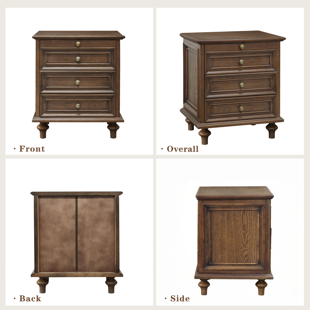 Modern European furniture - Walnut Brown Nightstand with 4 Drawers - www.oroa.com