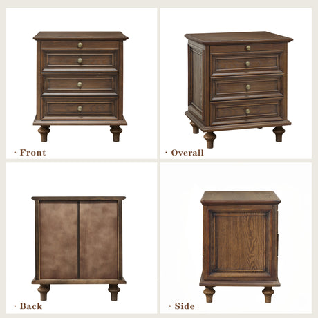 Modern European furniture - Walnut Brown Nightstand with 4 Drawers - www.oroa.com