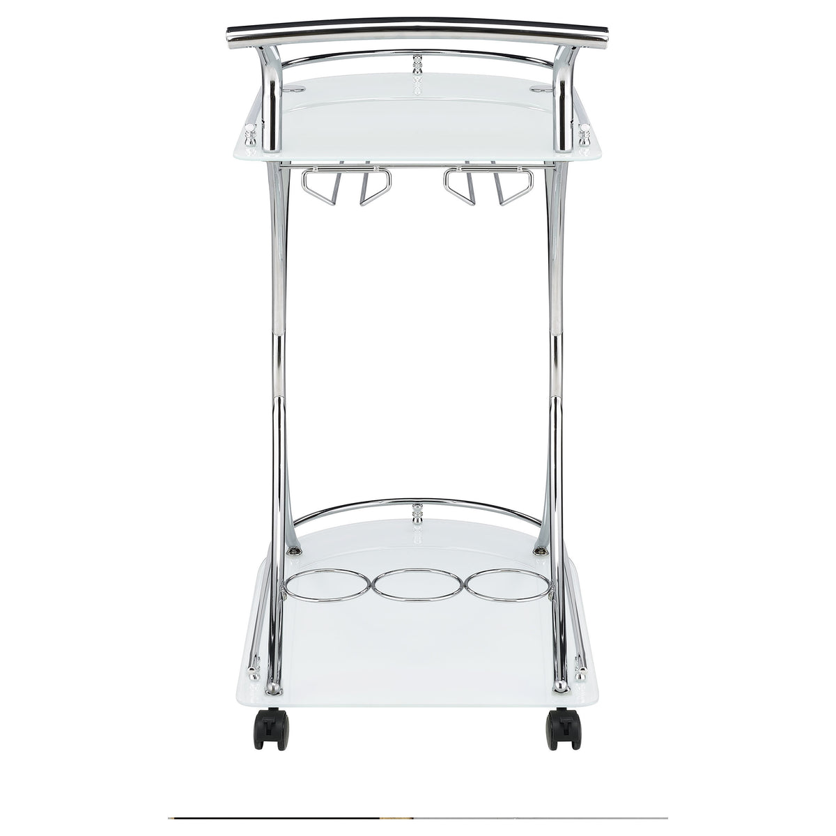 Allen 2-Tier Glass Shelf Bar Cart with Stemware and Wine Rack, White and Chrome Metal - OROA Modern Furniture