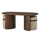 Walnut Oval Coffee Table with Two Nesting Stools | Catchy