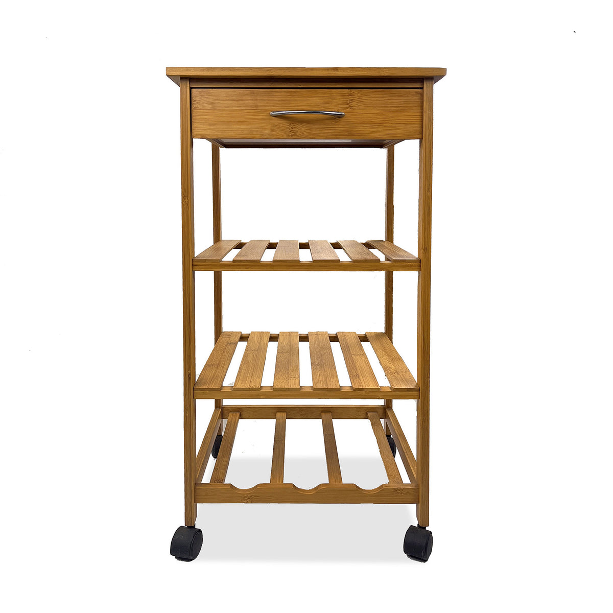 Contemporary Natural Finish Trolley with Storage Drawers and Open Shelves - OROA Modern Furniture