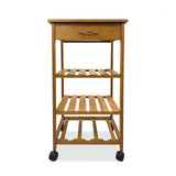 Contemporary Natural Finish Trolley with Storage Drawers and Open Shelves - OROA Modern Furniture
