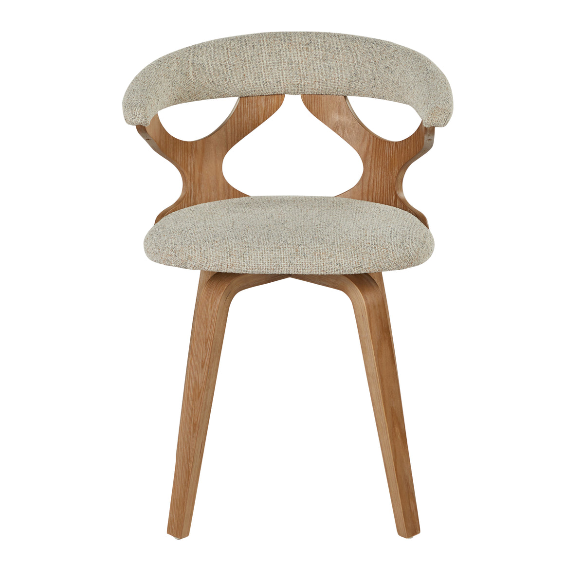 Oatmeal Fabric Swivel Dining Chair with Whitewashed Wood — front view