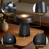 Black Ceramic Rechargeable LED Table Lamp — ceramic shade, touch control and charging-port details
