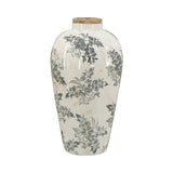 White Ceramic Accent Vase with Gray Floral Design - OROA