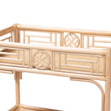 Natural Rattan 2-Tier Wine Cart with Wheels and Bottle Holders, Tropical Coastal Style - OROA Modern Furniture