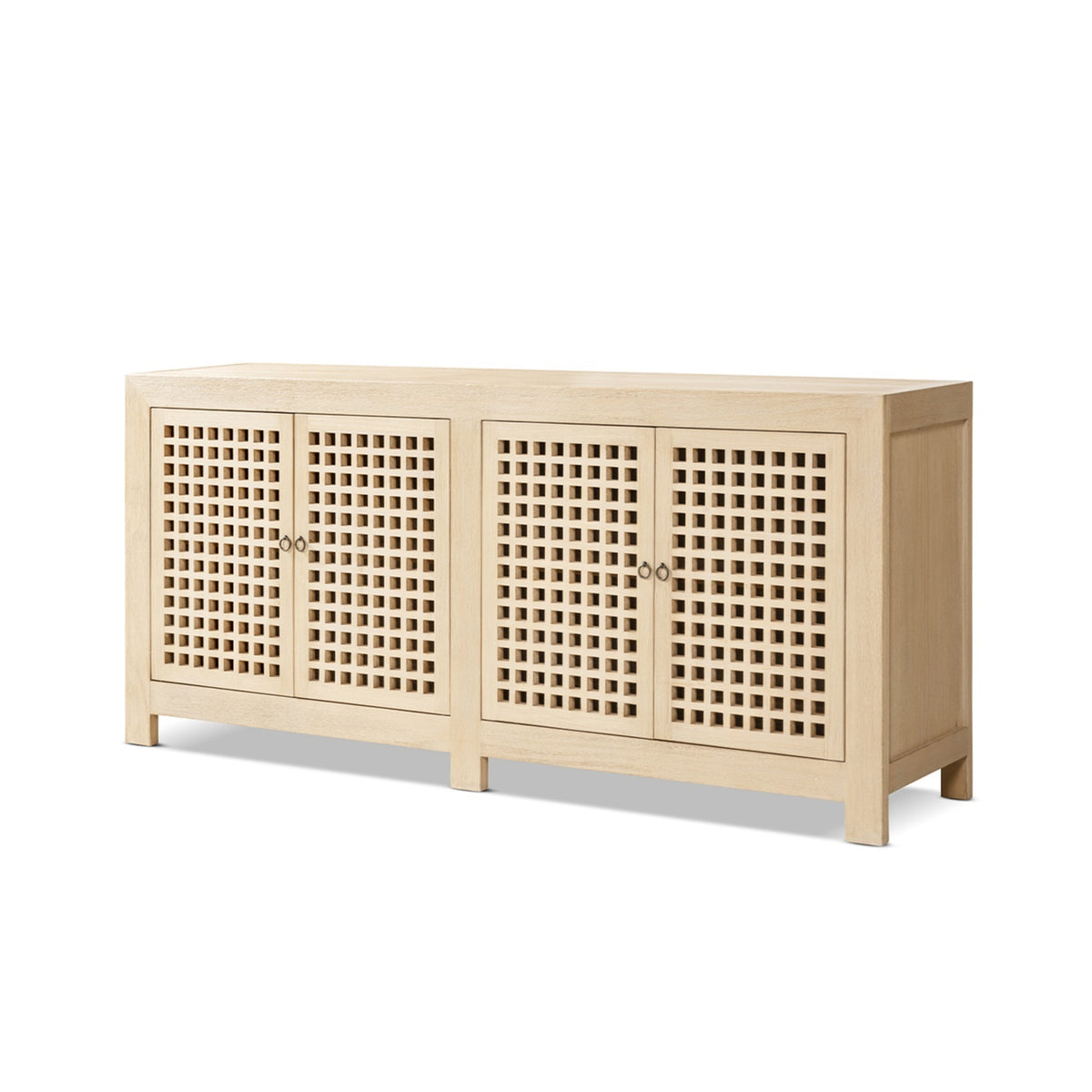Alden Reclaimed Pine Lattice 4-Door Cabinet, Brushed White - OROA Online Furniture