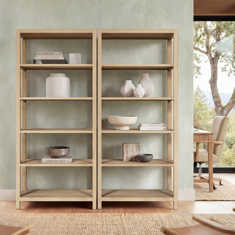 Ellis Reclaimed Pine 5-Shelf Open Frame Bookcase, Light Natural Cerused - OROA Online Furniture