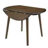 Walnut-Finish Birch Veneer Round Drop-Leaf Dining Table — three-quarter view with one leaf lowered