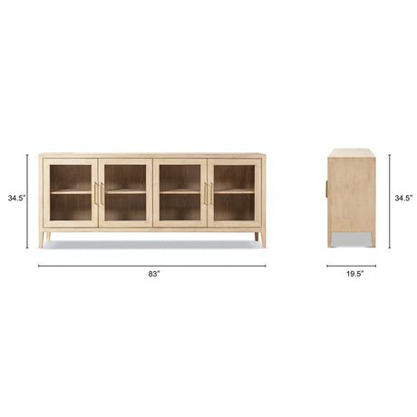 Marlowe Glass Door Sideboard with Brass Handles, Brushed White Reclaimed Pine - OROA Online Furniture