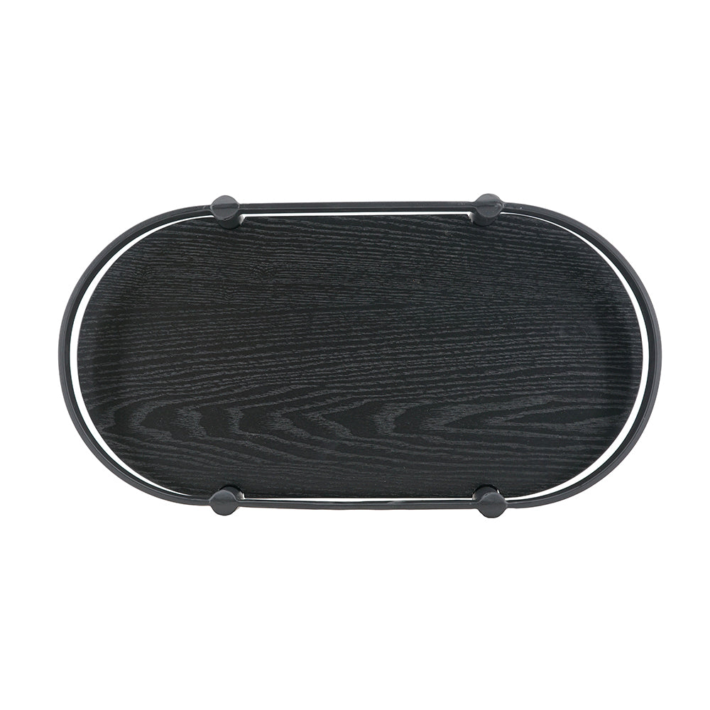 Oval Ash Veneer and Metal Trays — top view of black tray