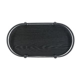 Oval Ash Veneer and Metal Trays — top view of black tray