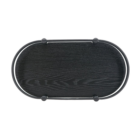 Oval Ash Veneer and Metal Trays — top view of black tray