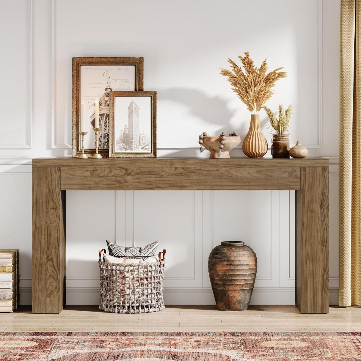 Slim Vertical Slat Console Table Rustic - OROA