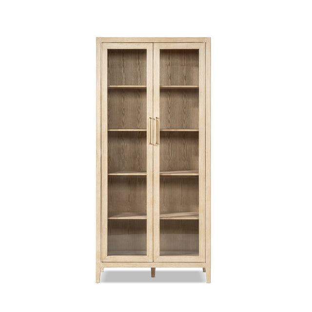 Marlowe Glass Door Display Cabinet, Brushed White Reclaimed Pine - OROA Modern Furniture