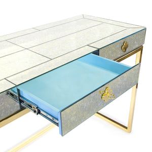 Antiqued Mirror 3-Drawer Desk | Jonathan Adler Delphine | Oroa.com