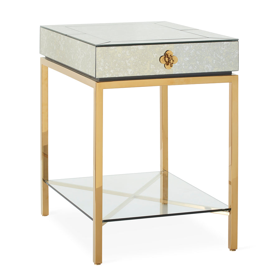 Antiqued Mirror 1-Drawer Side Table | Jonathan Adler Delphine | Oroa.com