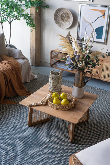 Round Decorative Brown Bamboo Woven Trays with Handles (S/3)