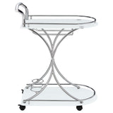 Allen 2-Tier Glass Shelf Bar Cart with Stemware and Wine Rack, White and Chrome Metal - OROA Modern Furniture