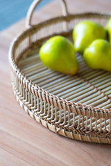 Round Decorative Brown Bamboo Woven Trays with Handles (S/3)
