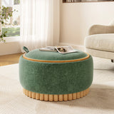 Green Chenille Storage Ottoman with Reversible Tray | Catchy
