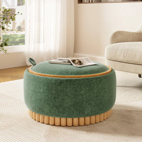 Green Chenille Storage Ottoman with Reversible Tray | Catchy