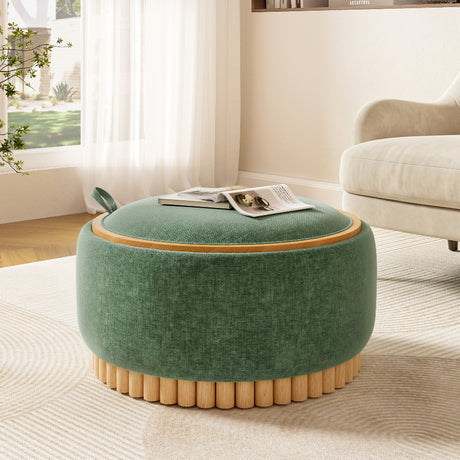 Green Chenille Storage Ottoman with Reversible Tray | Catchy