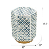 Hexagonal Accent Table with Blue Capiz Design and Gold Base