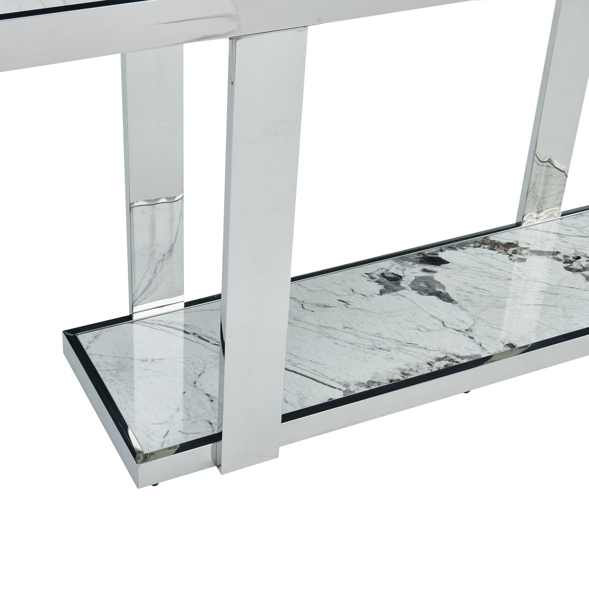 Silver and White Marble Look Two Tier Console – OROA, view 6