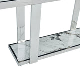 Silver and White Marble Look Two Tier Console – OROA, view 6