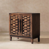 Koa Woven Wood Cabinet with Textured Door Fronts, Dark Brown Reclaimed Pine - OROA Modern Furniture