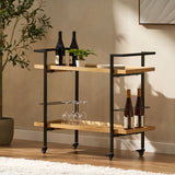 Modern Industrial Bar Cart with Shelving and Casters, Natural Wood and Metal - OROA Online Furniture