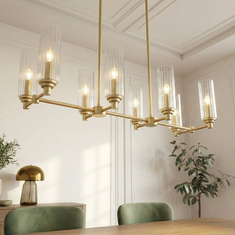 Island With Clear Ribbed Pendant Lamp Satin - Antique Brass | OROA
