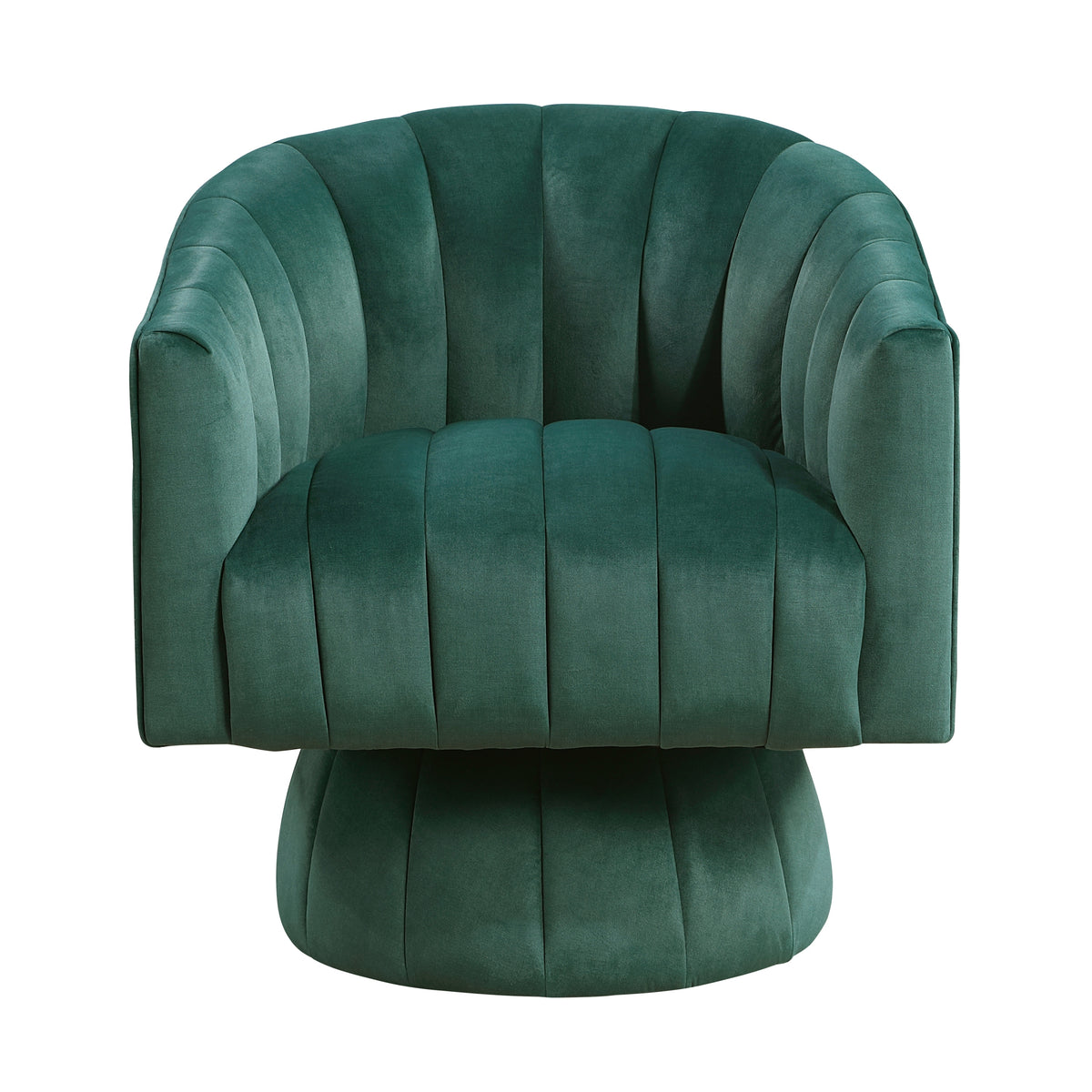 Dark Green Channel Stitched Velvet Swivel Chair – OROA, view 2