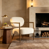 Cream Textured Accent Chair with Bronze Metal Frame | Catchy
