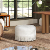 Round Upholstered Accent Ottoman - Almond White