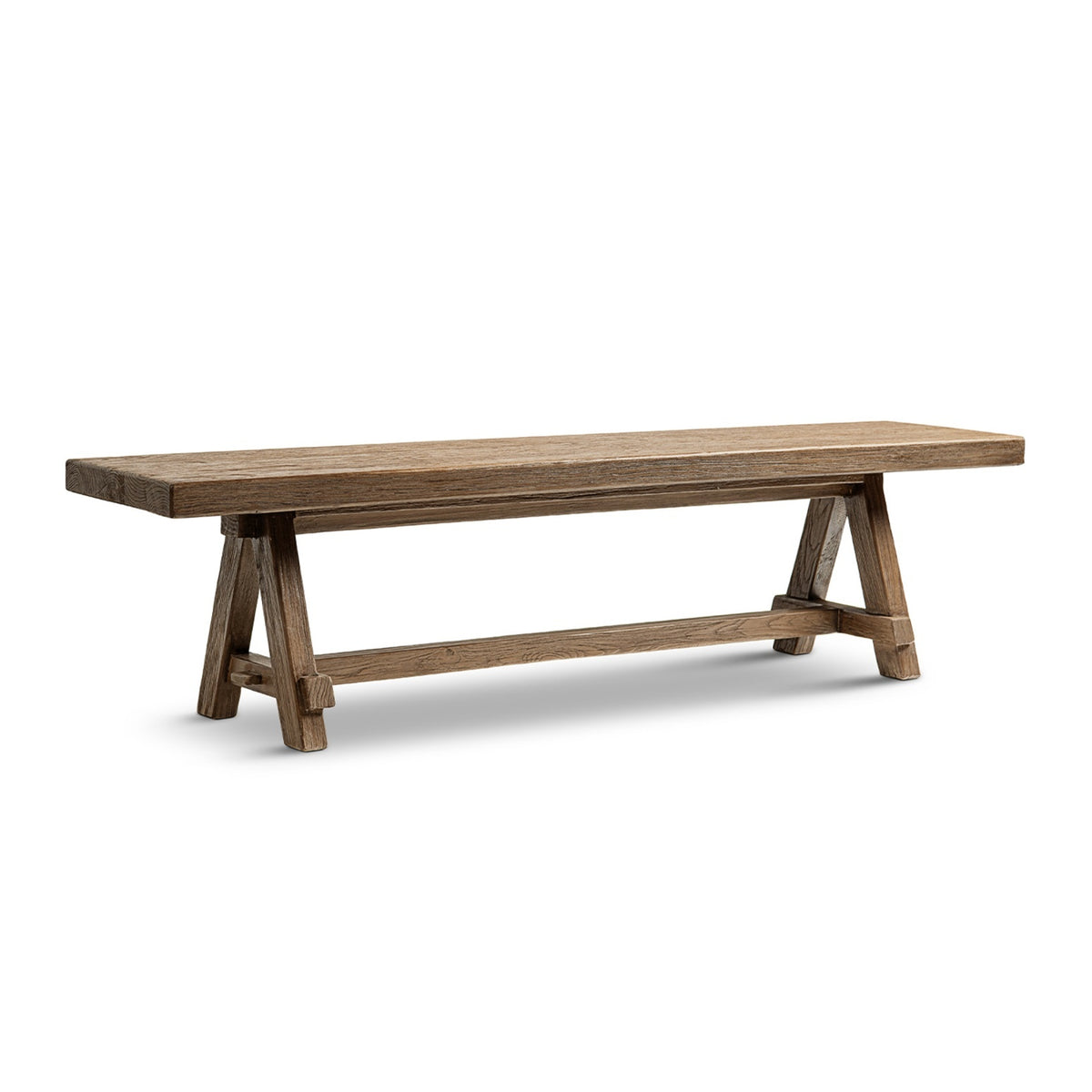 Hawthorne Reclaimed Elm Trestle Dining Bench, Heritage Medium Dark Brown - OROA Modern Furniture