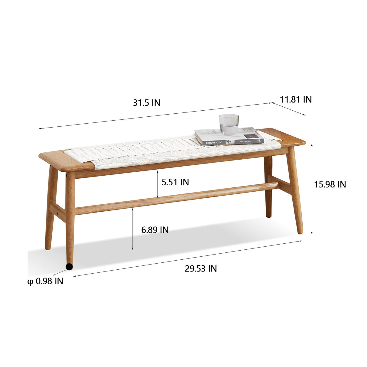 Oak Wood Dining Bench with Handwoven Cane - OROA