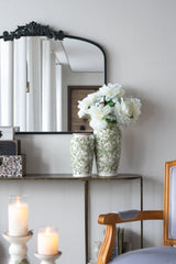 White Ceramic Flower Vase with Green Floral Pattern - OROA