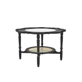 Black Petal Coffee Table with Rattan Shelf