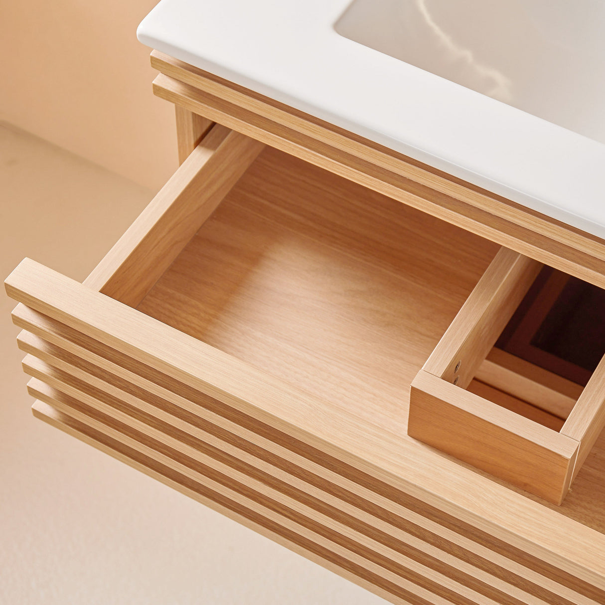 Wall Mounted Floating Single Vanity Cabinet with Ceramic Top - OROA