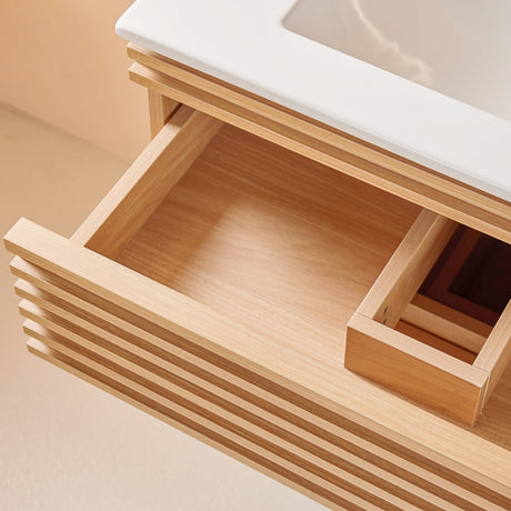 Wall Mounted Floating Single Vanity Cabinet with Ceramic Top - OROA