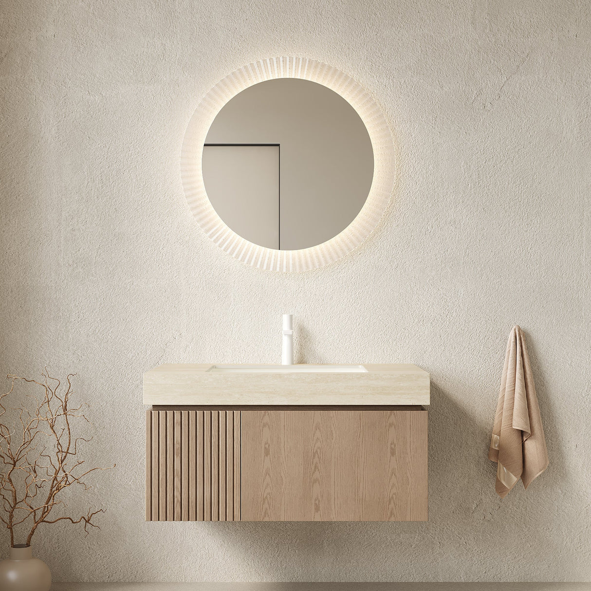 Modern Travertine Bathroom Vanity & Sink - OROA