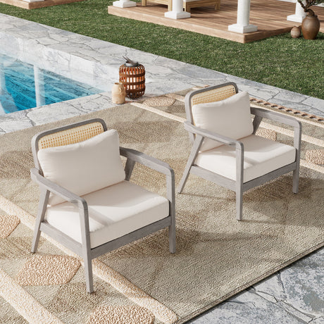 Outdoor Acacia Wood Patio Club Chairs with Cushions (S/2)