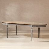 Colette Reclaimed Pine Oval Dining Table, Antique Natural Brown Top and Blue-Grey Base - OROA Modern Furniture