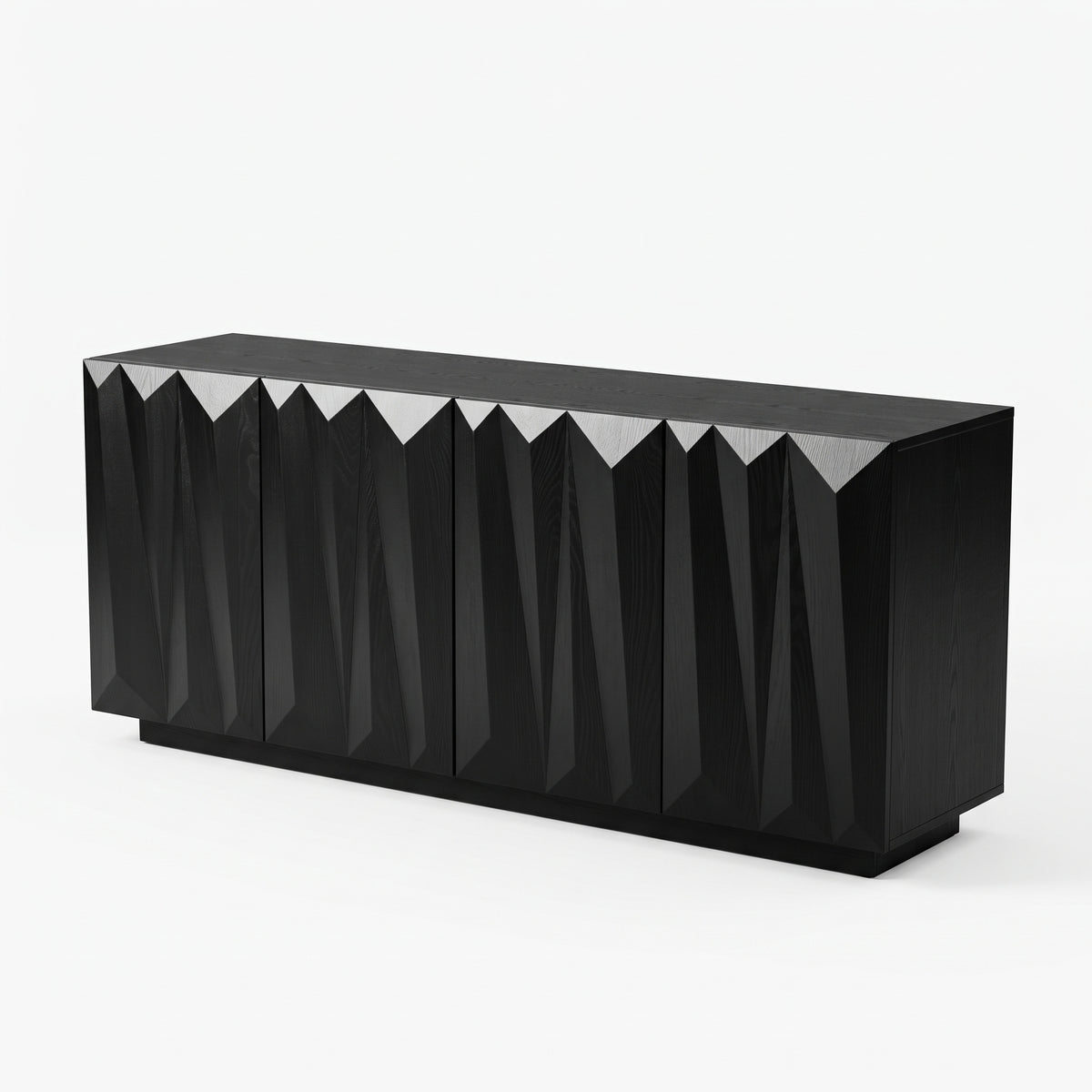Black Geometric Four-Door Sideboard — opposite three-quarter view