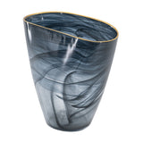 Smokey Black Glass Vase with Gold Rim
