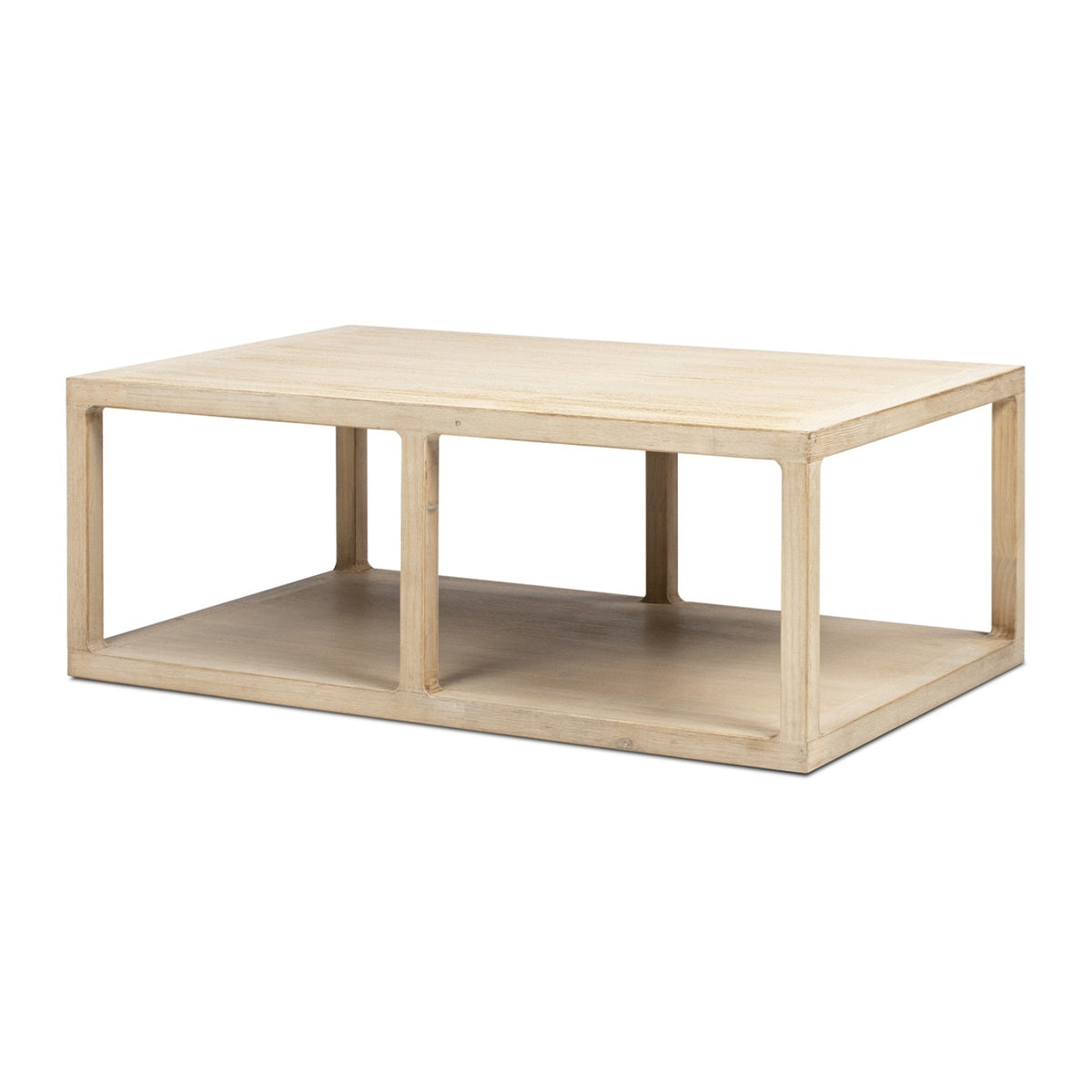 Ellis Reclaimed Pine Open Frame Coffee Table with Lower Shelf, Light Natural Cerused - OROA Online Furniture